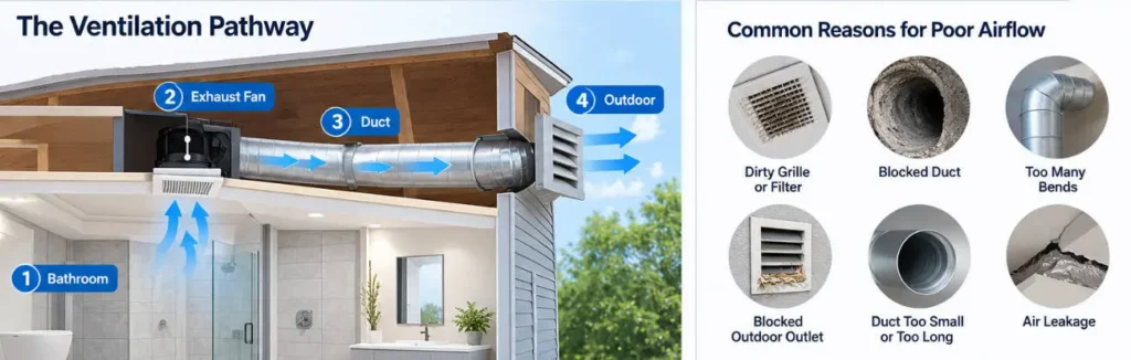 Common causes of poor airflow in a bathroom exhaust fan system