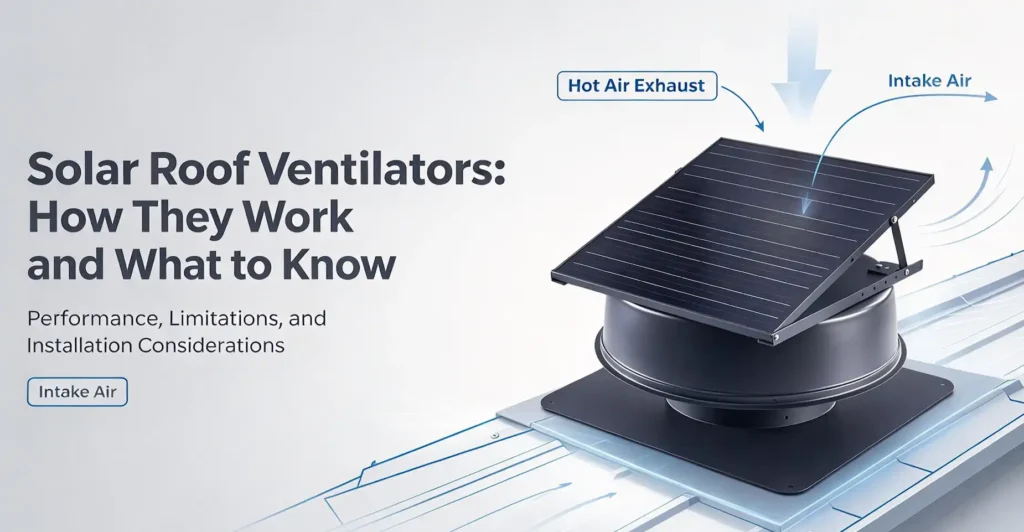 Solar-powered roof ventilator installed on a residential roof.