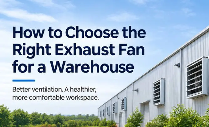 Wall-mounted metal louvered exhaust fans installed in a warehouse for ventilation.